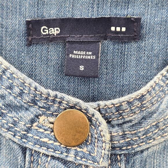 Gap Blue Demin Jeans Cotton Western Shirt Short Sleeve Top Small - Picture 7 of 8